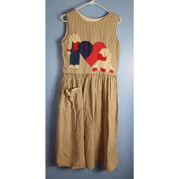 Vintage 90's Embroidered Jumper/Dress Hearts Rabbits Easter Fun Handmade Small - Picture 1 of 11